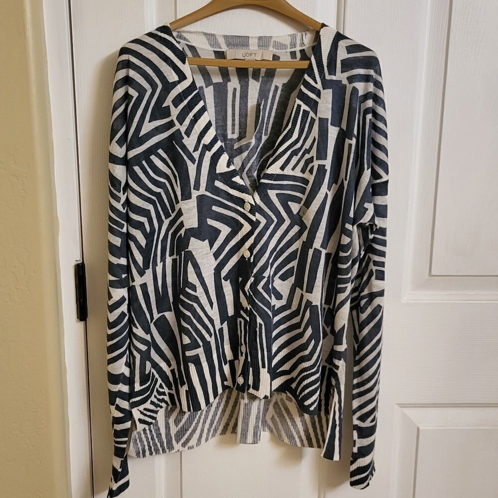 Ann Taylor Loft Animal Print Cardigan Black and Cream Size Large - NWT
